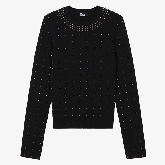 🖤🌟 NWT The Kooples Stud-Embellished Stretch-Knit Sweater | Rock Chic Essential - Picture 2 of 12